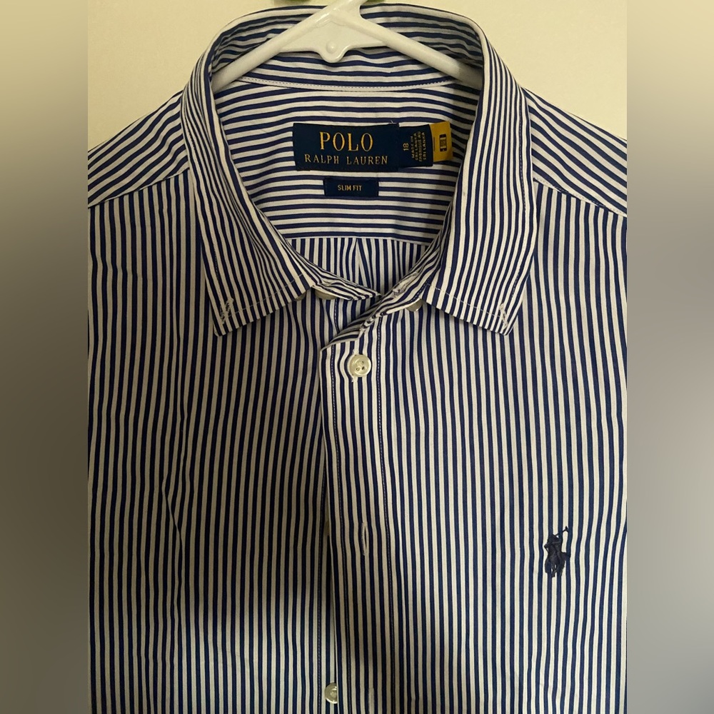 Ralph Lauren Slim Fit Striped Cotton Dress Shirt 18